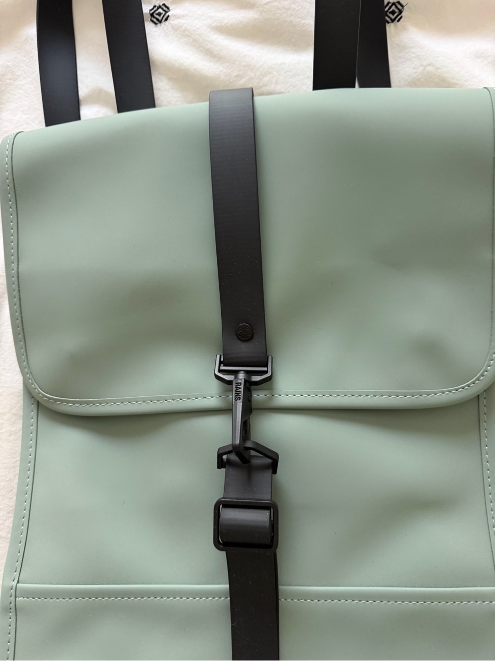 Rains Unisex Minimalist Sage Green Backpack with Black Strap - Picture 3 of 7
